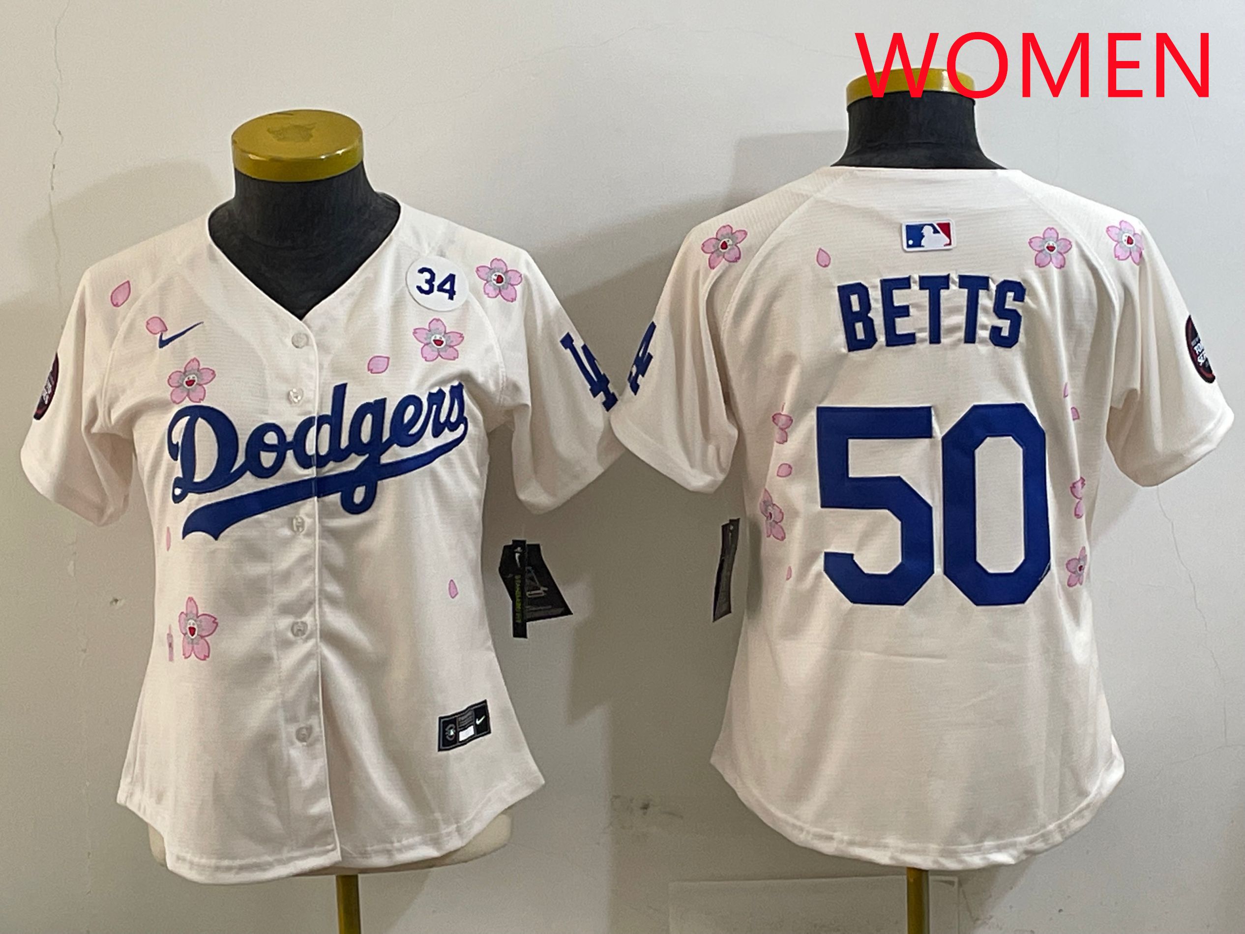 Women Los Angeles Dodgers 50 Betts Cream Sakura Edition 2025 Nike MLB Jersey style 4